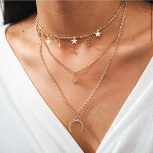 Multilayered Boho Stars and Moon Necklace
